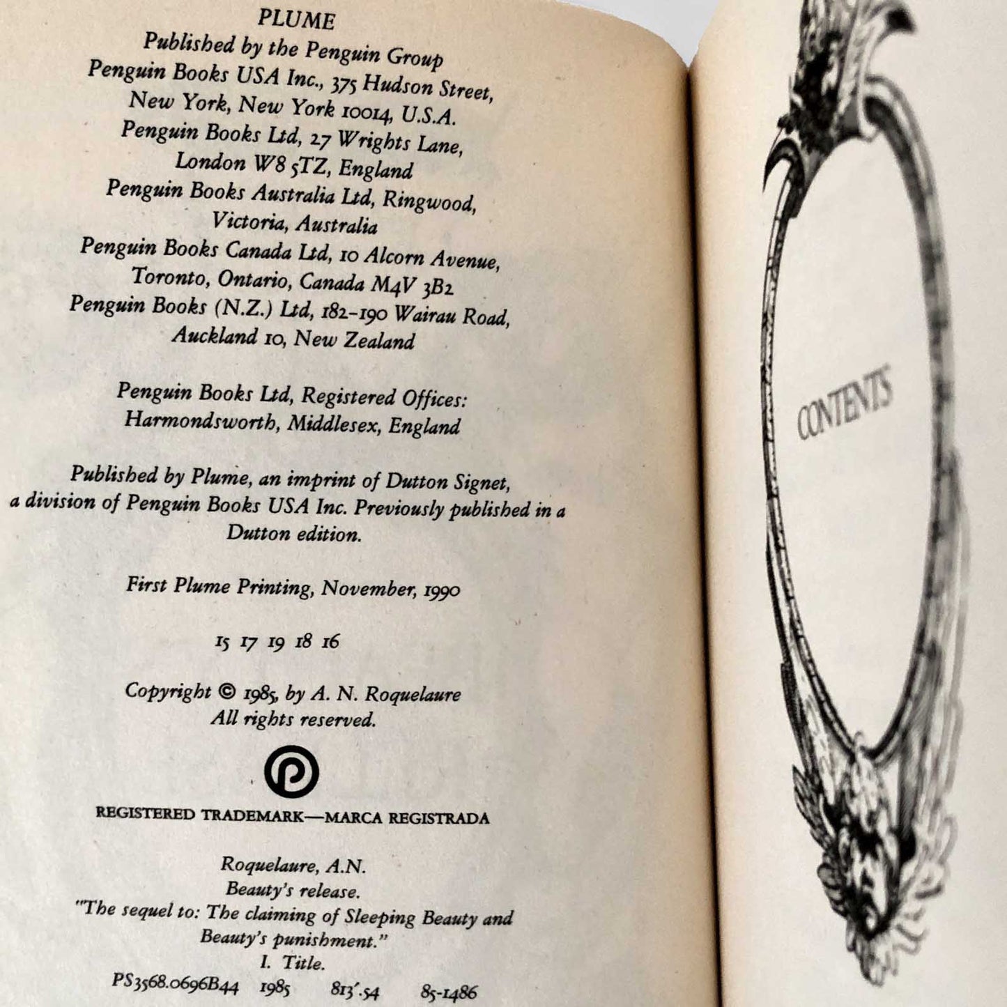 Beauty's Release by A.N. Roquelaure aka Anne Rice [1990 TRADE PAPERBACK]