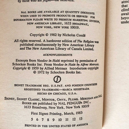 The Believers [aka The Religion] by Nicholas Condé [1987 MOVIE TIE-IN PAPERBACK]