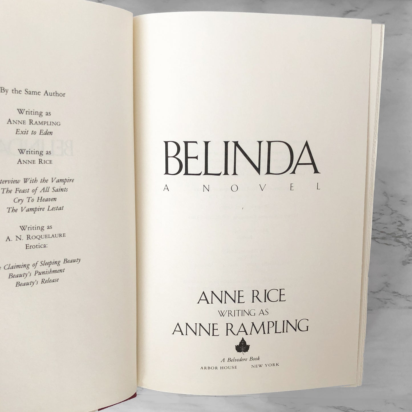 Belinda by Anne Rice "Rampling" [FIRST EDITION / FIRST PRINTING] 1986