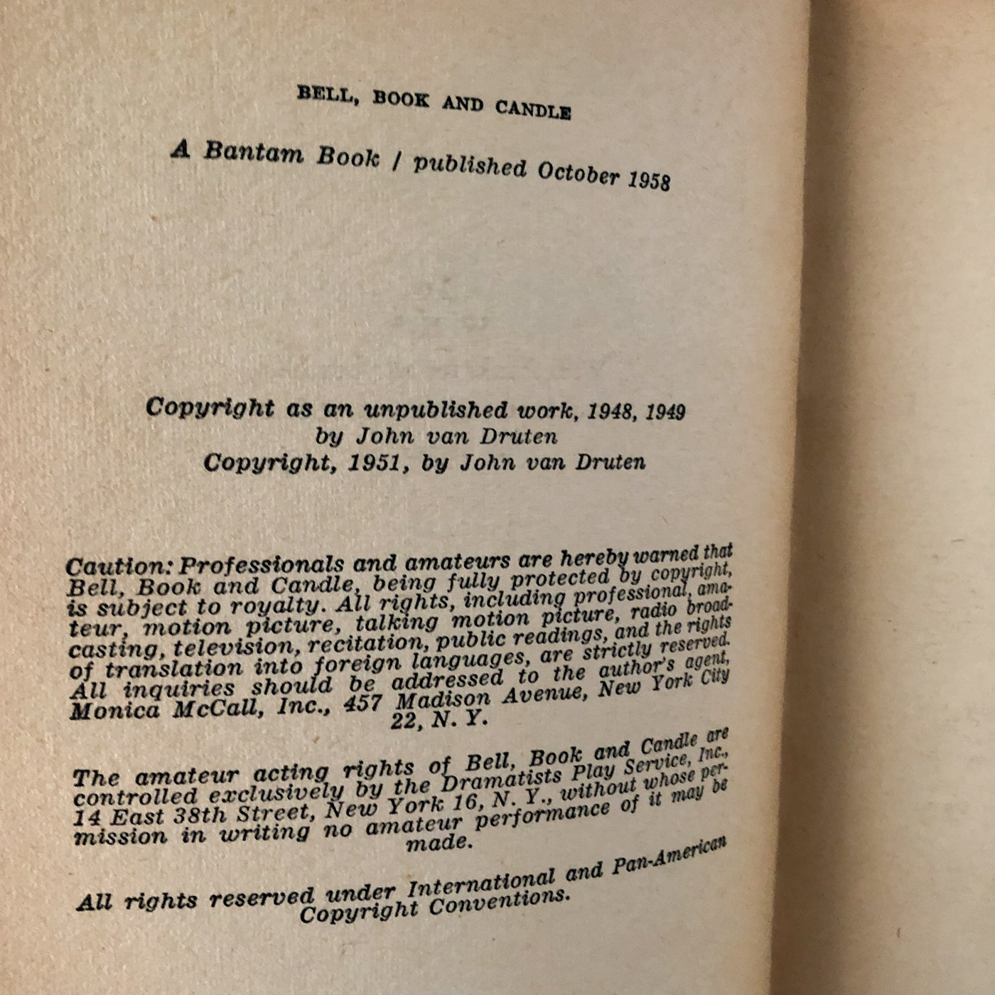 Bell, Book and Candle by John Van Druten [MOVIE TIE-IN PAPERBACK / 1958]
