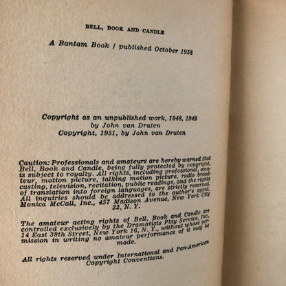 Bell, Book and Candle by John Van Druten [MOVIE TIE-IN PAPERBACK / 1958]