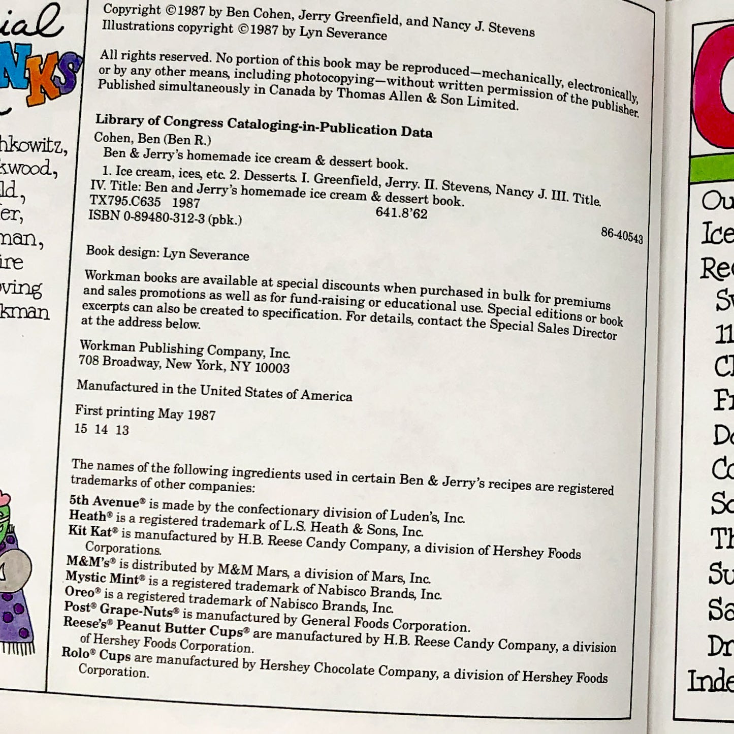 Ben & Jerry's Homemade Ice Cream & Dessert Book by Ben Cohen & Jerry Greenfield [1987 TRADE PAPERBACK]