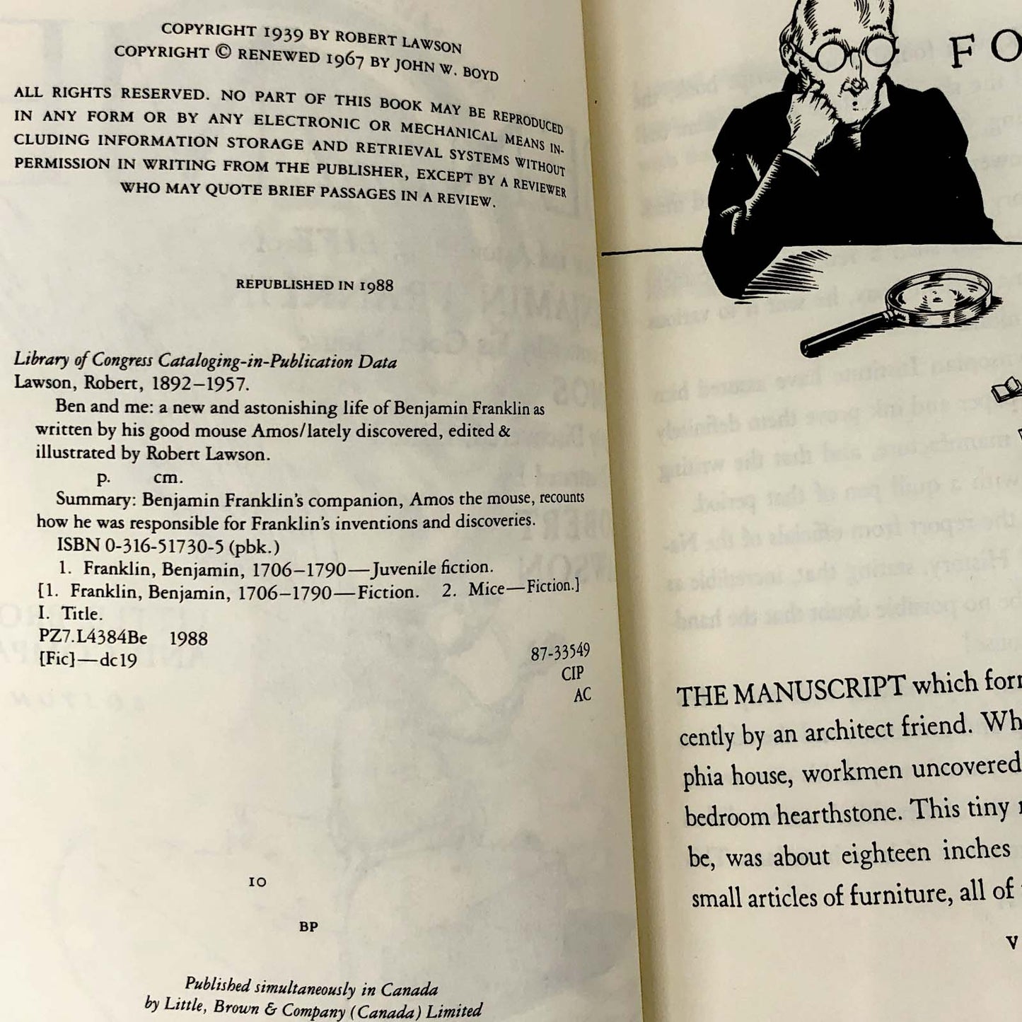 Ben & Me: An Astonishing Life of Benjamin Franklin by His Good Mouse Amos by Robert Lawson [1987 TRADE PAPERBACK]