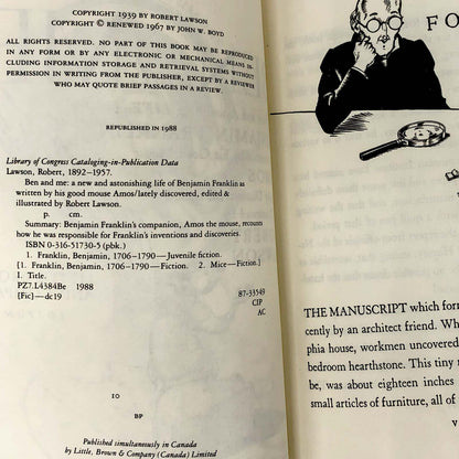 Ben & Me: An Astonishing Life of Benjamin Franklin by His Good Mouse Amos by Robert Lawson [1987 TRADE PAPERBACK]