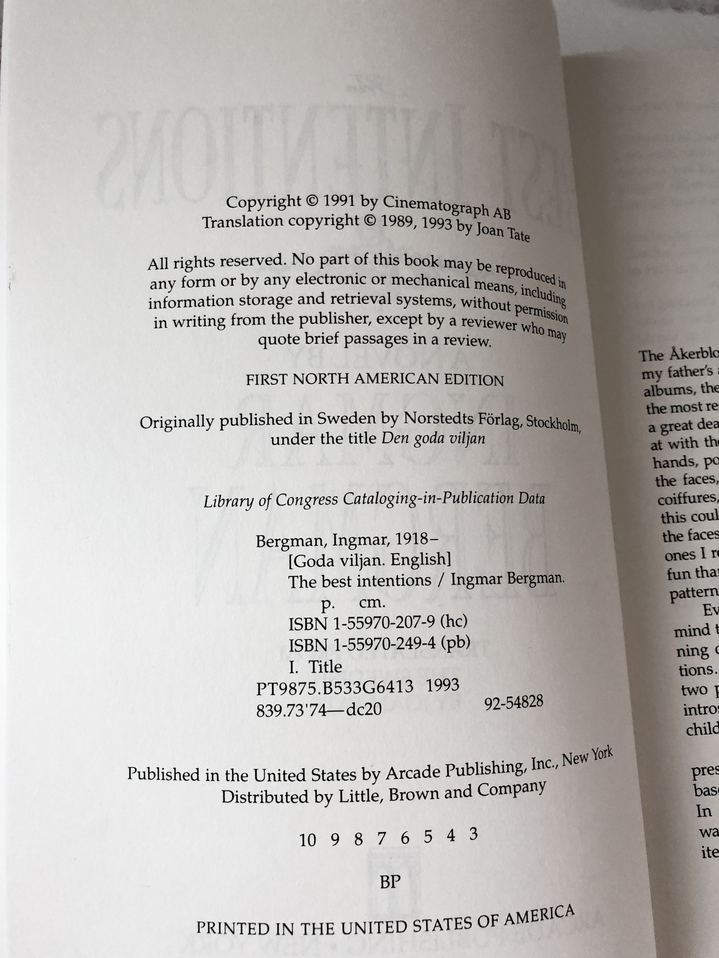 The Best Intentions by Ingmar Bergman [FIRST PAPERBACK EDITION] - Bookshop Apocalypse