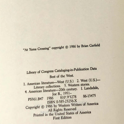 Best of the West: An Anthology of Western Writing by Joe R. Lansdale [FIRST EDITION] 1986