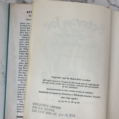 Betsy and Joe by Maud Hart Lovelace [FIRST EDITION] Betsy-Tacy - Bookshop Apocalypse