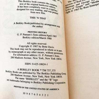 This 'N That by Bette Davis [1988 PAPERBACK]