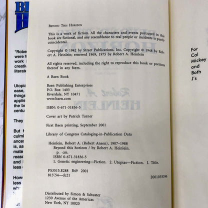 Beyond This Horizon by Robert A. Heinlein [HARDCOVER RE-ISSUE] BAEN ❧ 2001