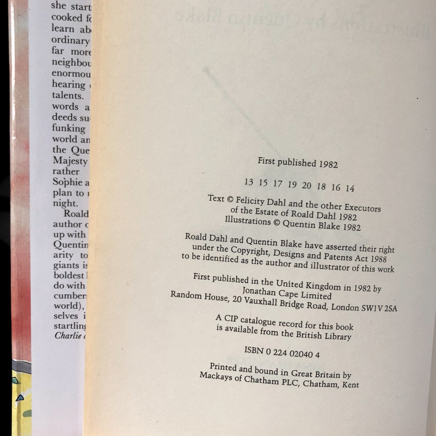 The BFG by Roald Dahl [U.K. FIRST EDITION / 1987] - Bookshop Apocalypse