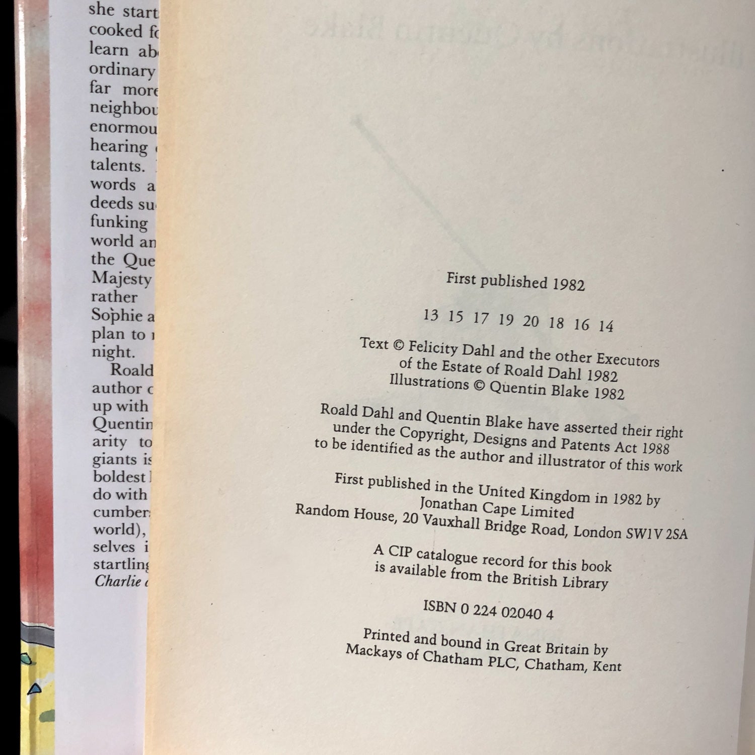 The BFG by Roald Dahl [U.K. FIRST EDITION / 1987] - Bookshop Apocalypse