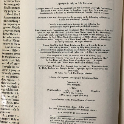 Billy Bathgate by E.L. Doctorow [FIRST BOOK CLUB EDITION / 1989]