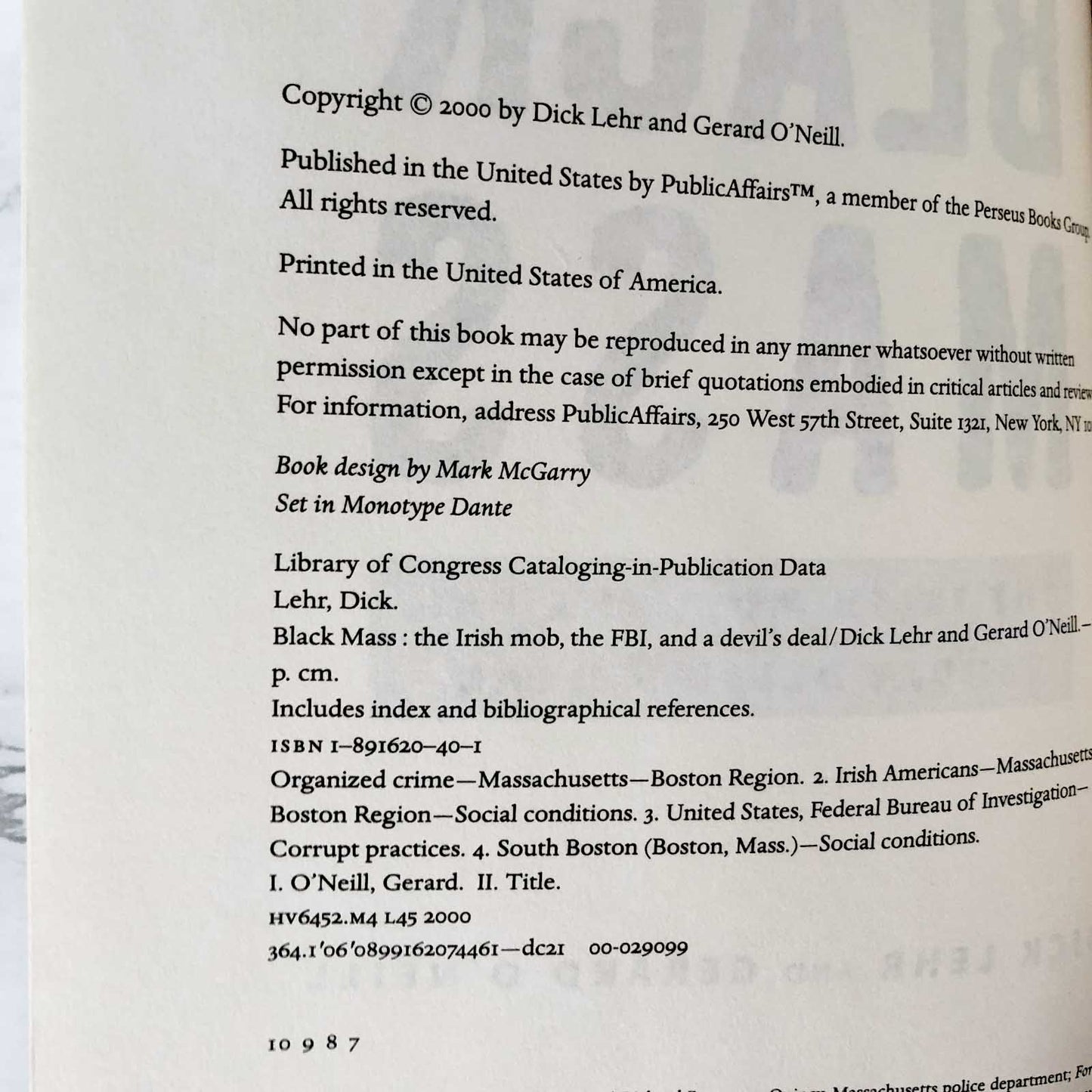 Black Mass: The Irish Mob, the Boston FBI & a Devil's Deal by Dick Lehr & Gerard O'Neill [FIRST EDITION]