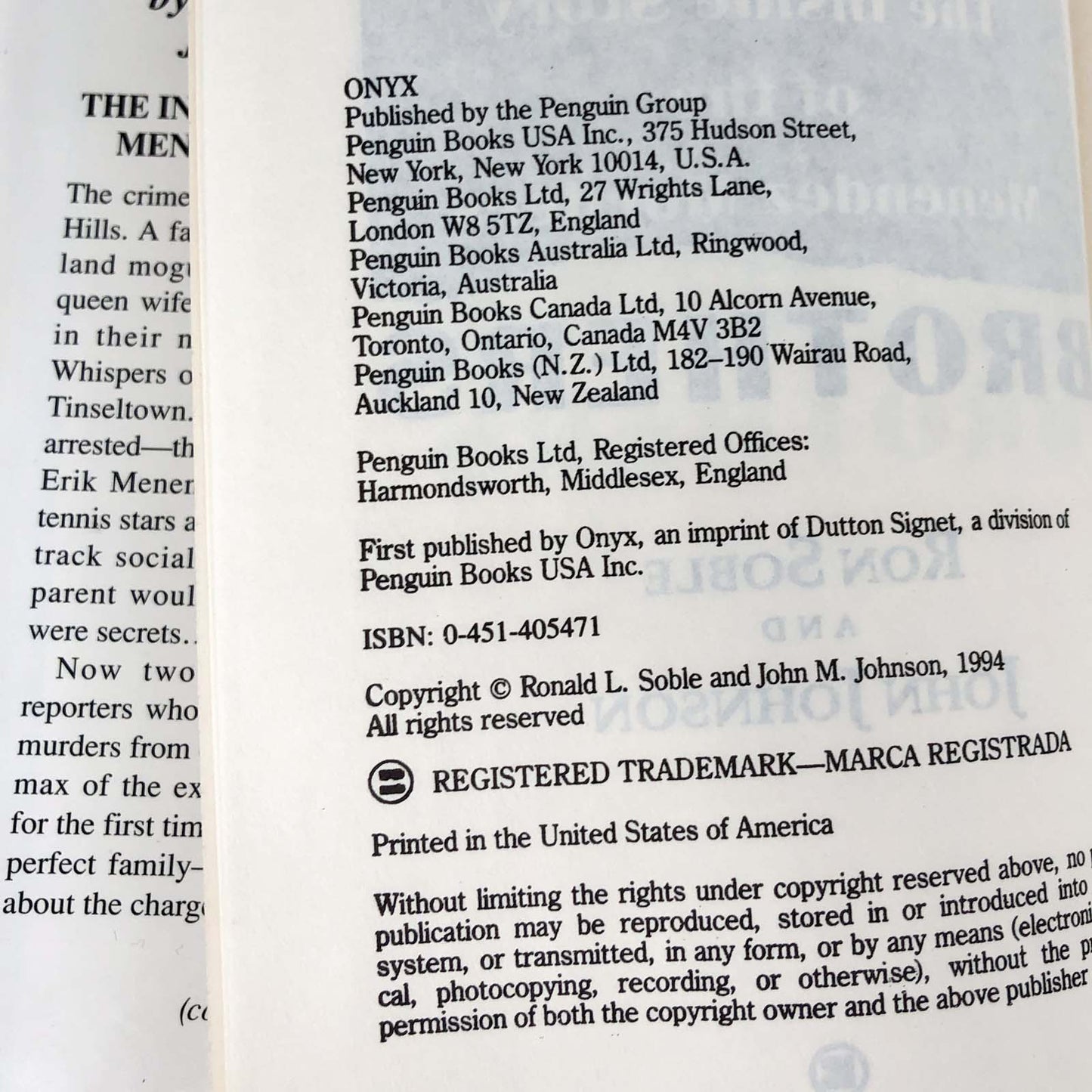 Blood Brothers: The Inside Story of the Menendez Murders by Ron Soble & John Johnson [FIRST EDITION HARDCOVER] 1994