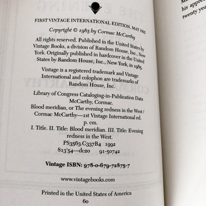 Blood Meridian or the Evening Redness in the West by Cormac McCarthy [TRADE PAPERBACK] 2010