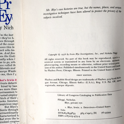 Blye Private Eye by Nicholas Pileggi [FIRST EDITION / 1976]