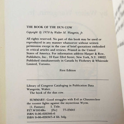 The Book of the Dun Cow by Walter Wangerin Jr. [FIRST EDITION / FIRST PRINTING] 1978