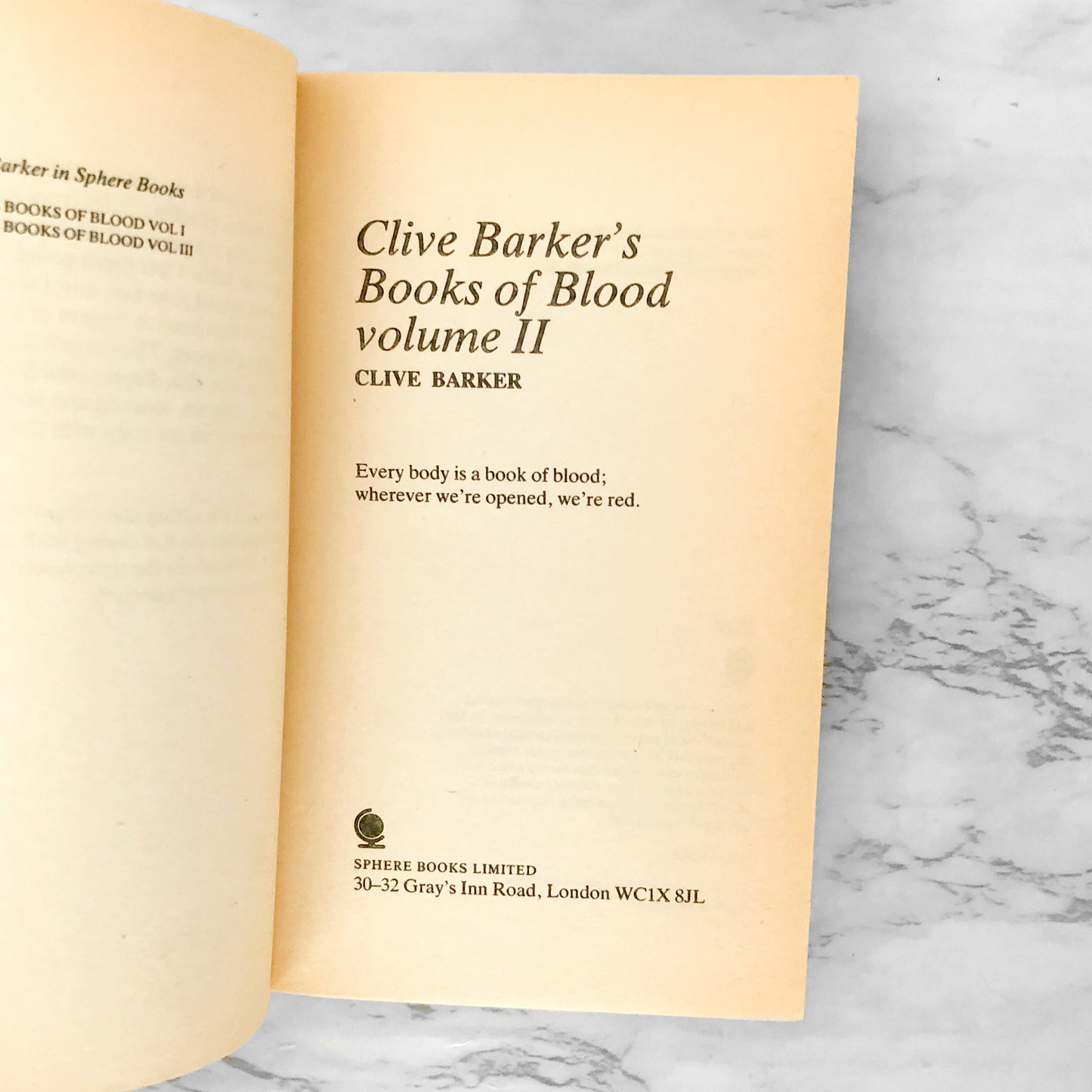 Clive Barker's Books of Blood - Volume II [FIRST EDITION / 2nd STATE] Sphere U.K. / 1984