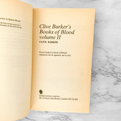 Clive Barker's Books of Blood - Volume II [FIRST EDITION / 2nd STATE] Sphere U.K. / 1984