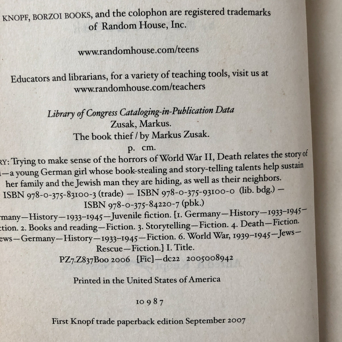 The Book Thief by Markus Zusak [FIRST PAPERBACK EDITION] - Bookshop Apocalypse