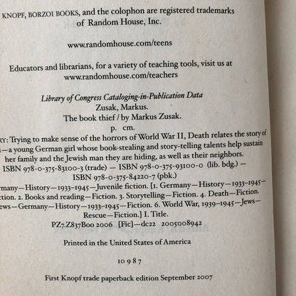 The Book Thief by Markus Zusak [FIRST PAPERBACK EDITION] - Bookshop Apocalypse