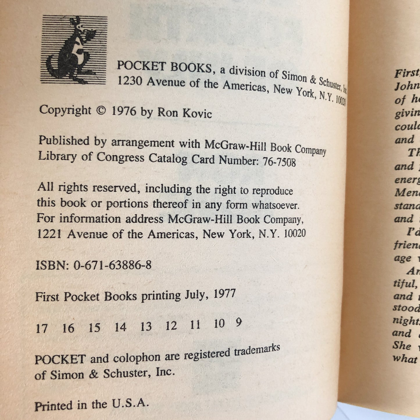 Born on the Fourth of July by Ron Kovic [1977 PAPERBACK] - Bookshop Apocalypse