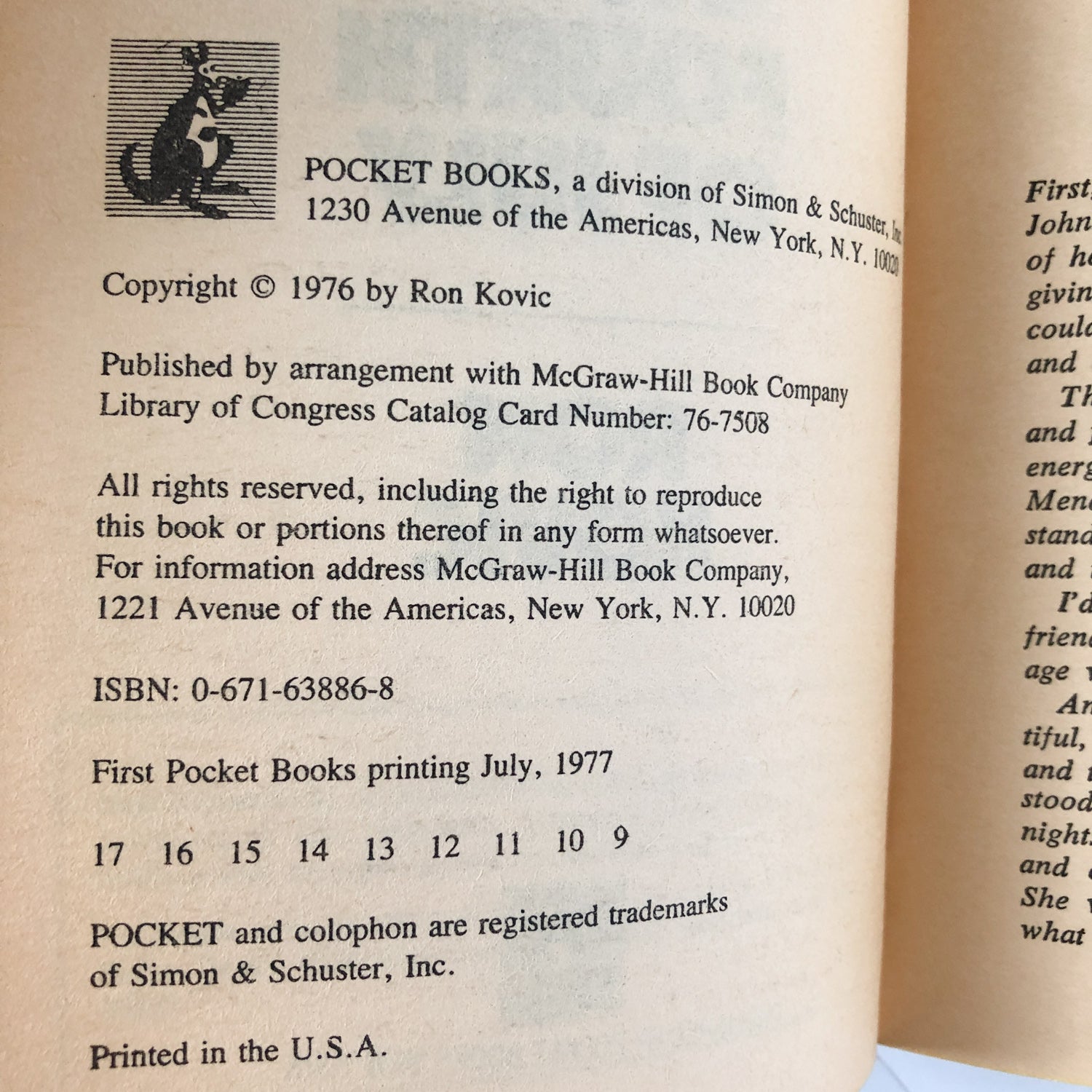 Born on the Fourth of July by Ron Kovic [1977 PAPERBACK] - Bookshop Apocalypse