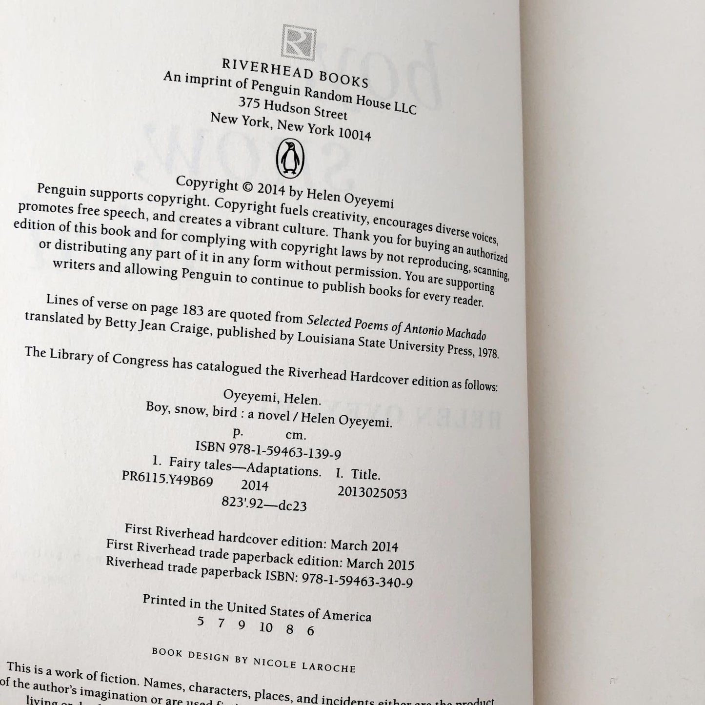 Boy, Snow, Bird by Helen Oyeyemi [TRADE PAPERBACK] 2014 • Riverhead