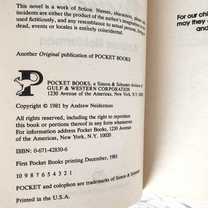 Brainchild by Andrew Neiderman [FIRST EDITION / FIRST PRINTING] 1981