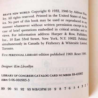 Brave New World by Aldous Huxley [PERENNIAL PAPERBACK / 1989]