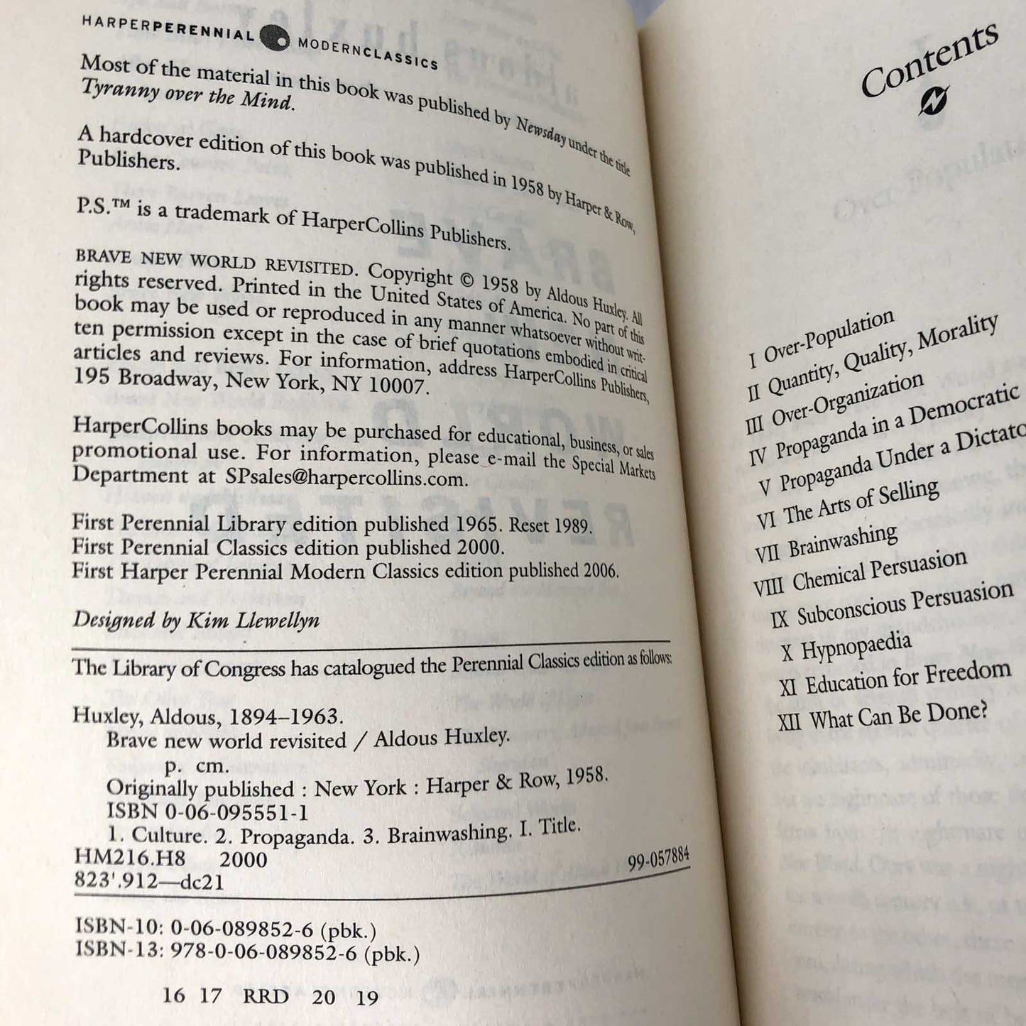 Brave New World Revisited by Aldous Huxley [2000 TRADE PAPERBACK] Perennial