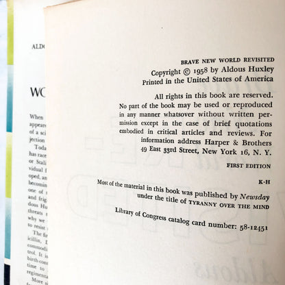 Brave New World Revisited by Aldous Huxley [FIRST EDITION / FIRST PRINTING]