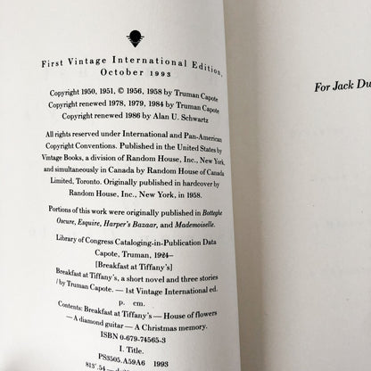 Breakfast at Tiffanys & Three Stories by Truman Capote [1993 TRADE PAPERBACK] - Bookshop Apocalypse