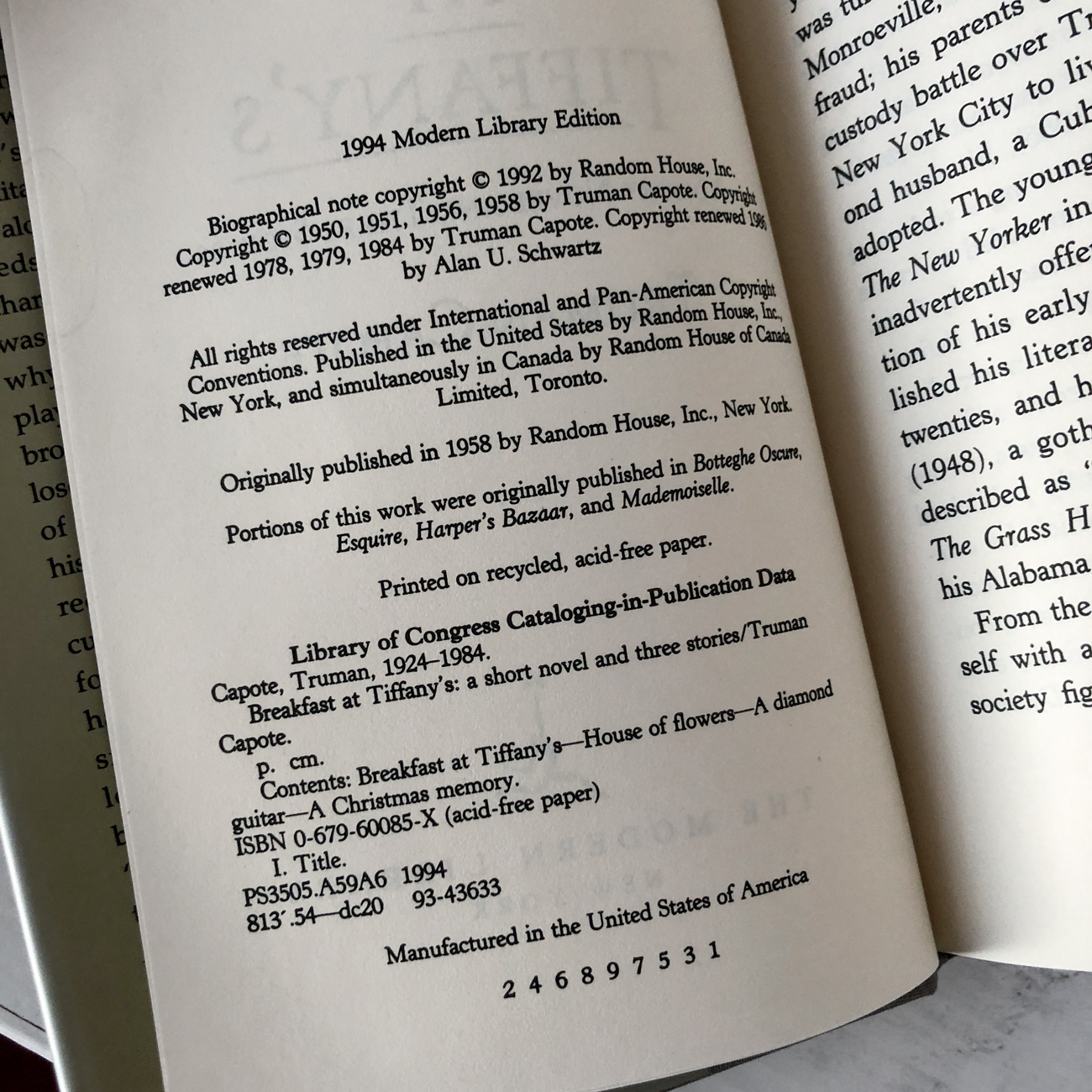 Breakfast at Tiffanys & Three Stories by Truman Capote [THE MODERN LIBRARY] - Bookshop Apocalypse