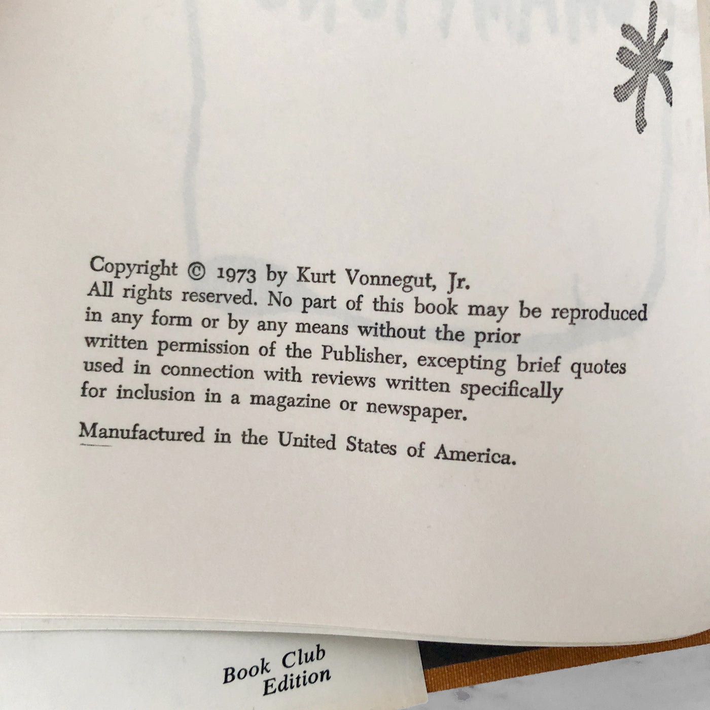 Breakfast of Champions by Kurt Vonnegut [FIRST BOOK CLUB EDITION / 1973]