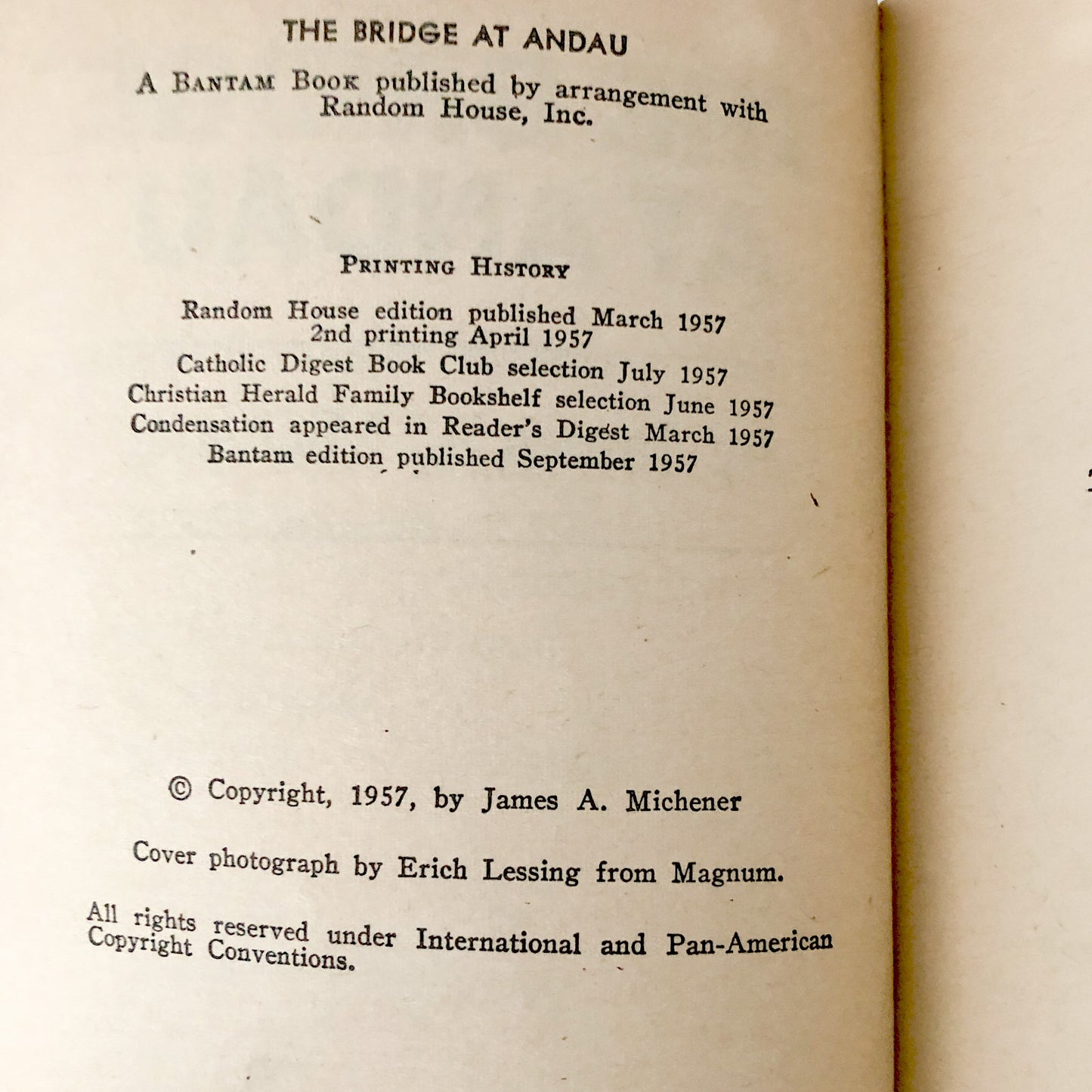 The Bridge at Andau by James A. Michener [FIRST PAPERBACK PRINTING / 1957]