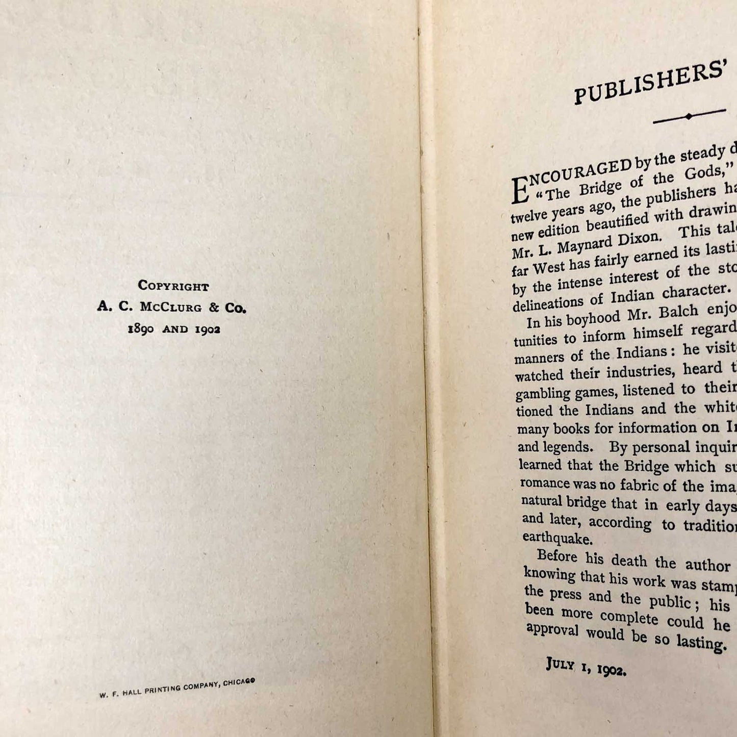 The Bridge of the Gods: A Romance of Indian Oregon by Frederic Homer Balch [1920 HARDCOVER]