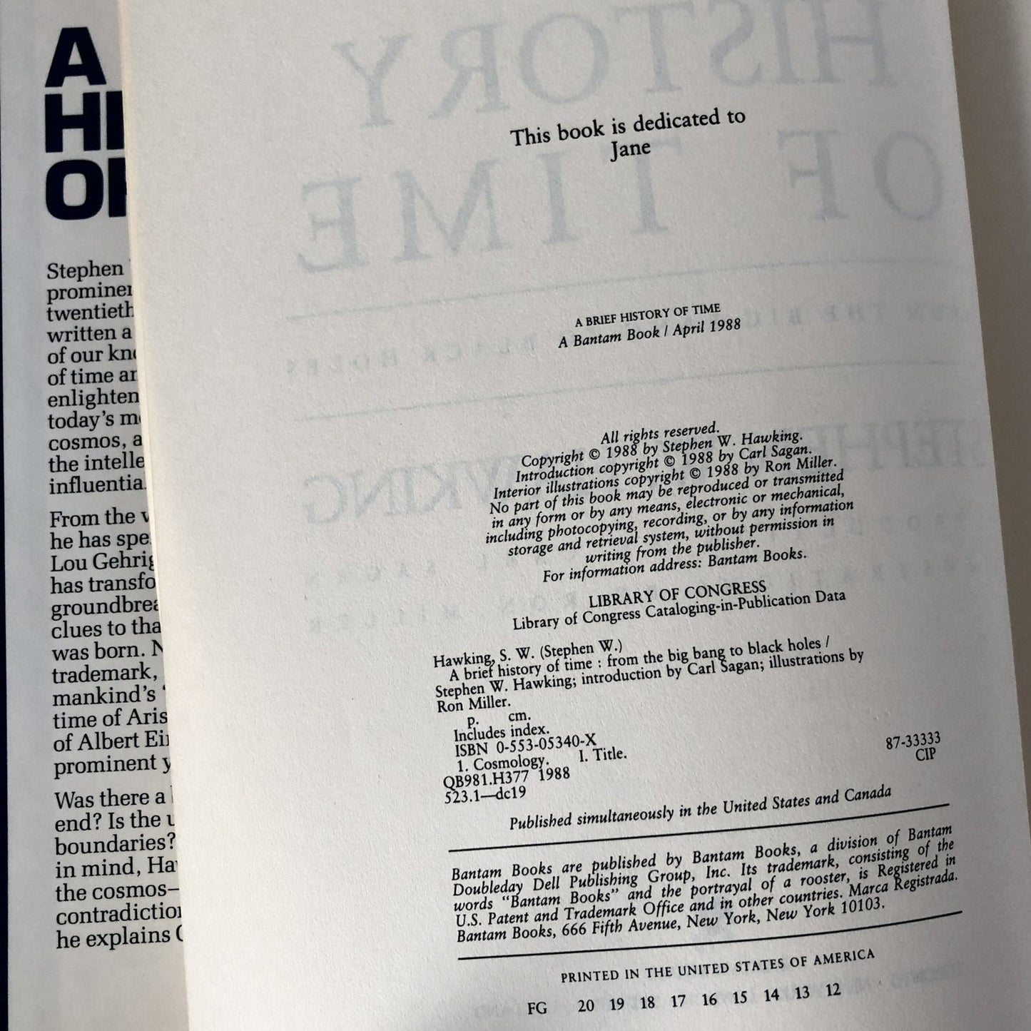 A Brief History of Time by Stephen Hawking [FIRST EDITION] 1988