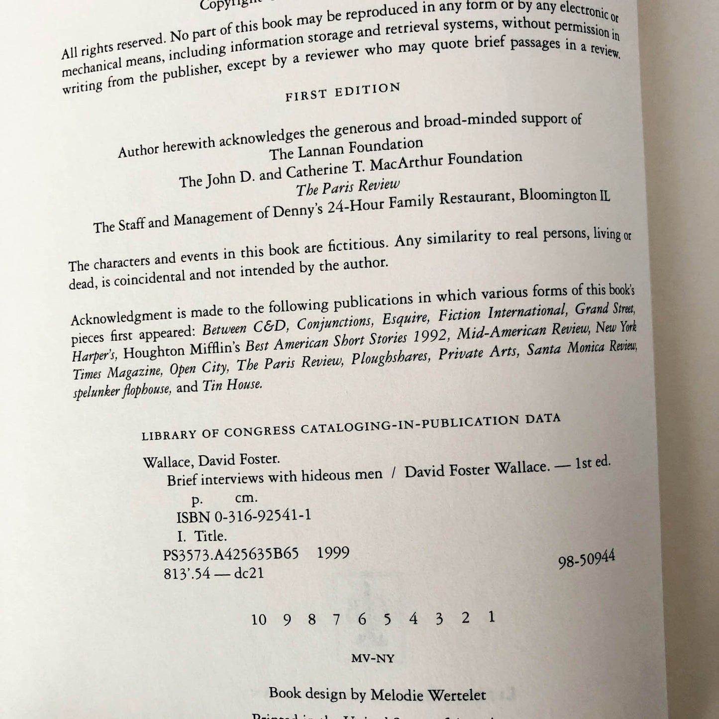 Brief Interviews with Hideous Men by David Foster Wallace [FIRST EDITION • FIRST PRINTING] 1999