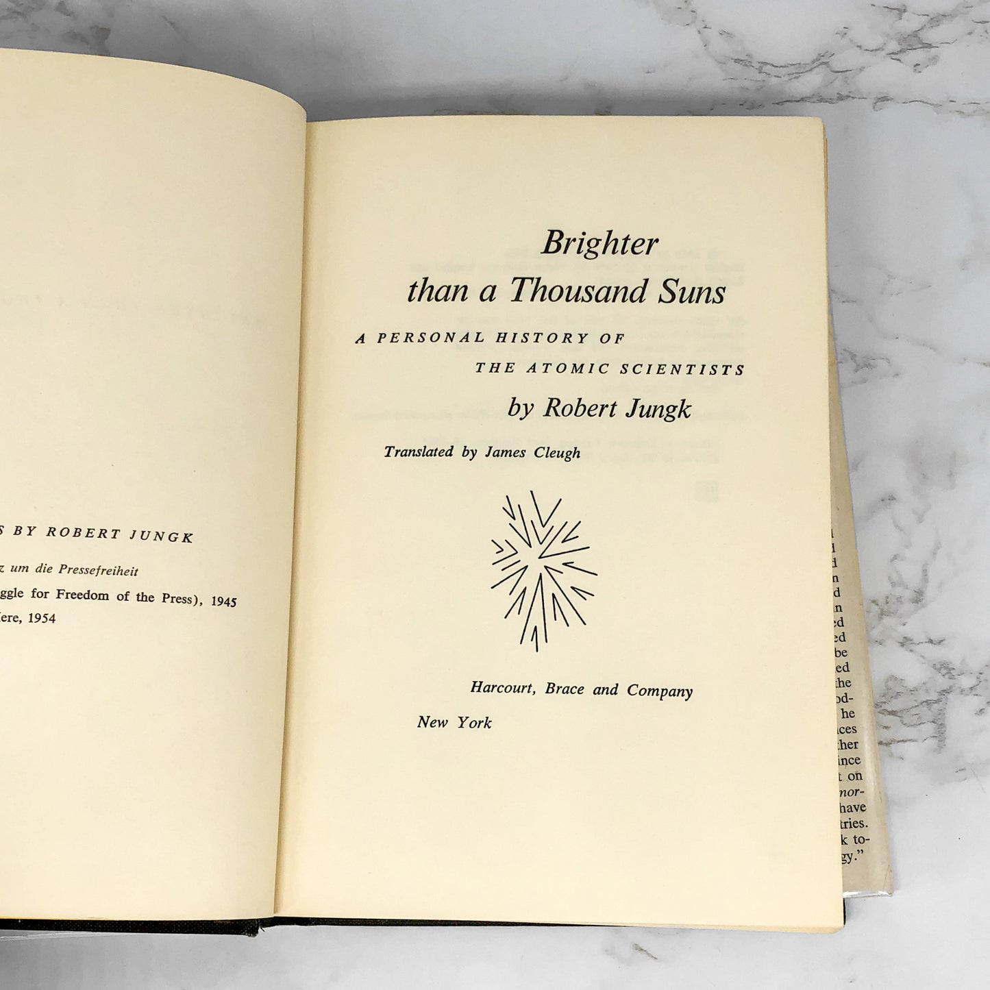 Brighter than a Thousand Suns: A Personal History of the Atomic Scientists by Robert Jungk [U.S. FIRST EDITION] 1958