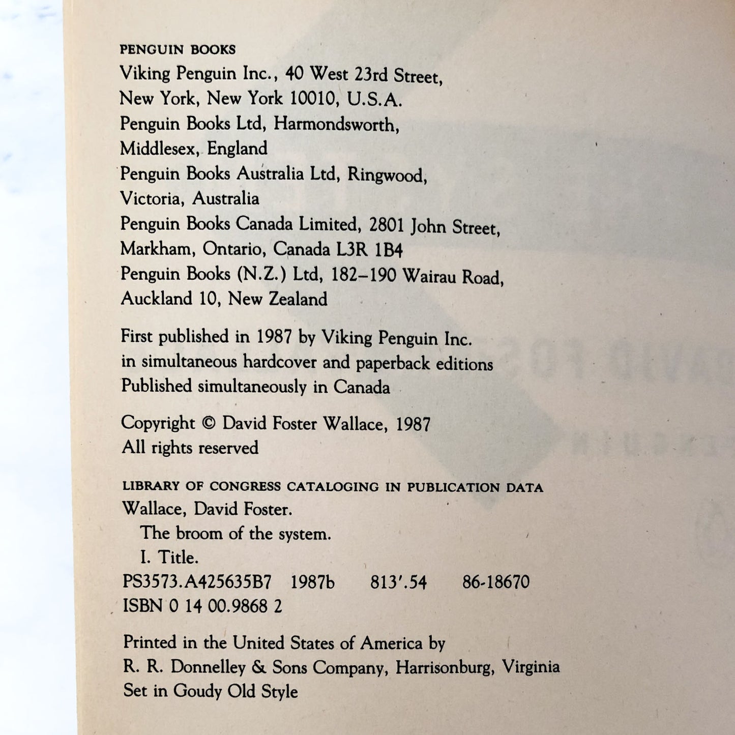 The Broom of the System by David Foster Wallace [FIRST EDITION / 1987]