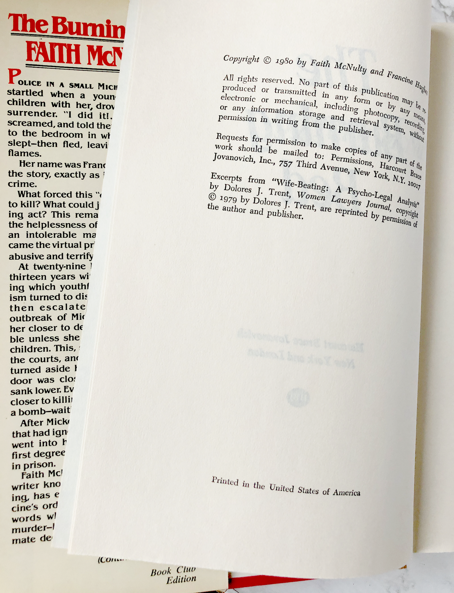 The Burning Bed by Faith McNulty [BOOK CLUB FIRST EDITION / 1979]