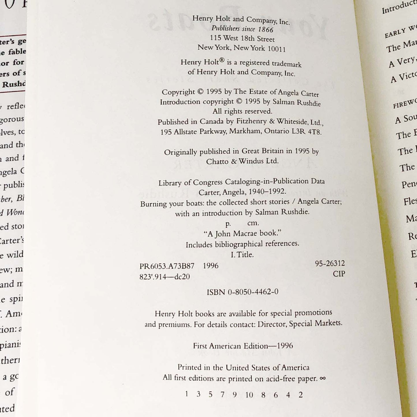 Burning Your Boats: The Collected Short Stories of Angela Carter [FIRST EDITION • FIRST PRINTING] 1996