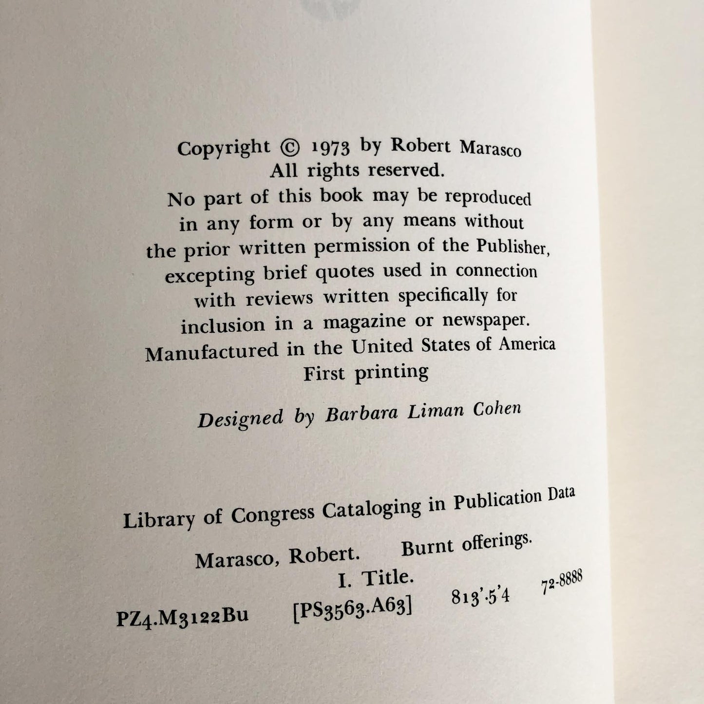 Burnt Offerings by Robert Marasco [FIRST EDITION • FIRST PRINTING] 1973 • Delacorte