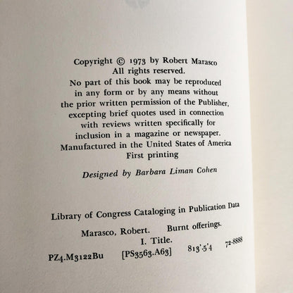 Burnt Offerings by Robert Marasco [FIRST EDITION • FIRST PRINTING] 1973 • Delacorte