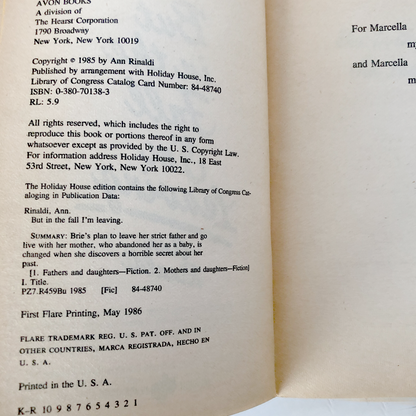But in the Fall I'm Leaving by Ann Rinaldi [1986 PAPERBACK]
