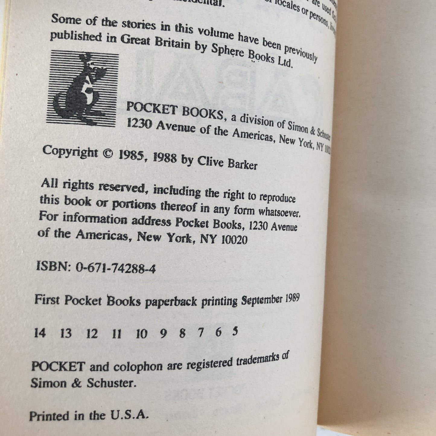 Cabal by Clive Barker [1989 PAPERBACK] - Bookshop Apocalypse