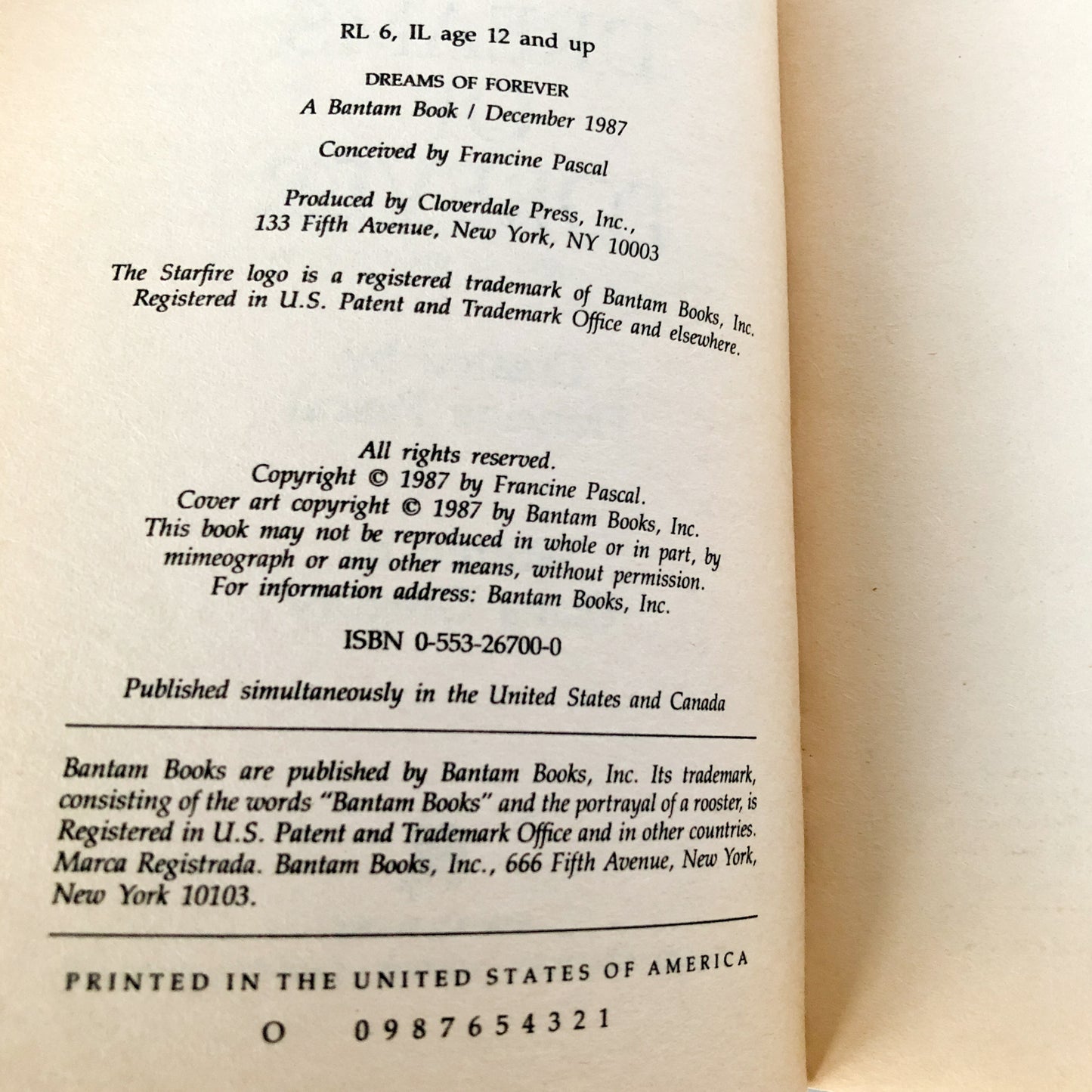 Caitlin: Dreams of Forever by Francine Pascal & Diana Gregory ['87 PAPERBACK]
