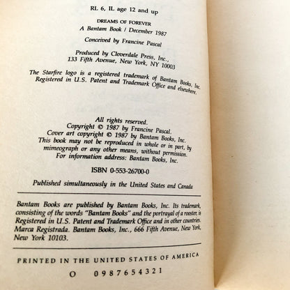 Caitlin: Dreams of Forever by Francine Pascal & Diana Gregory ['87 PAPERBACK]