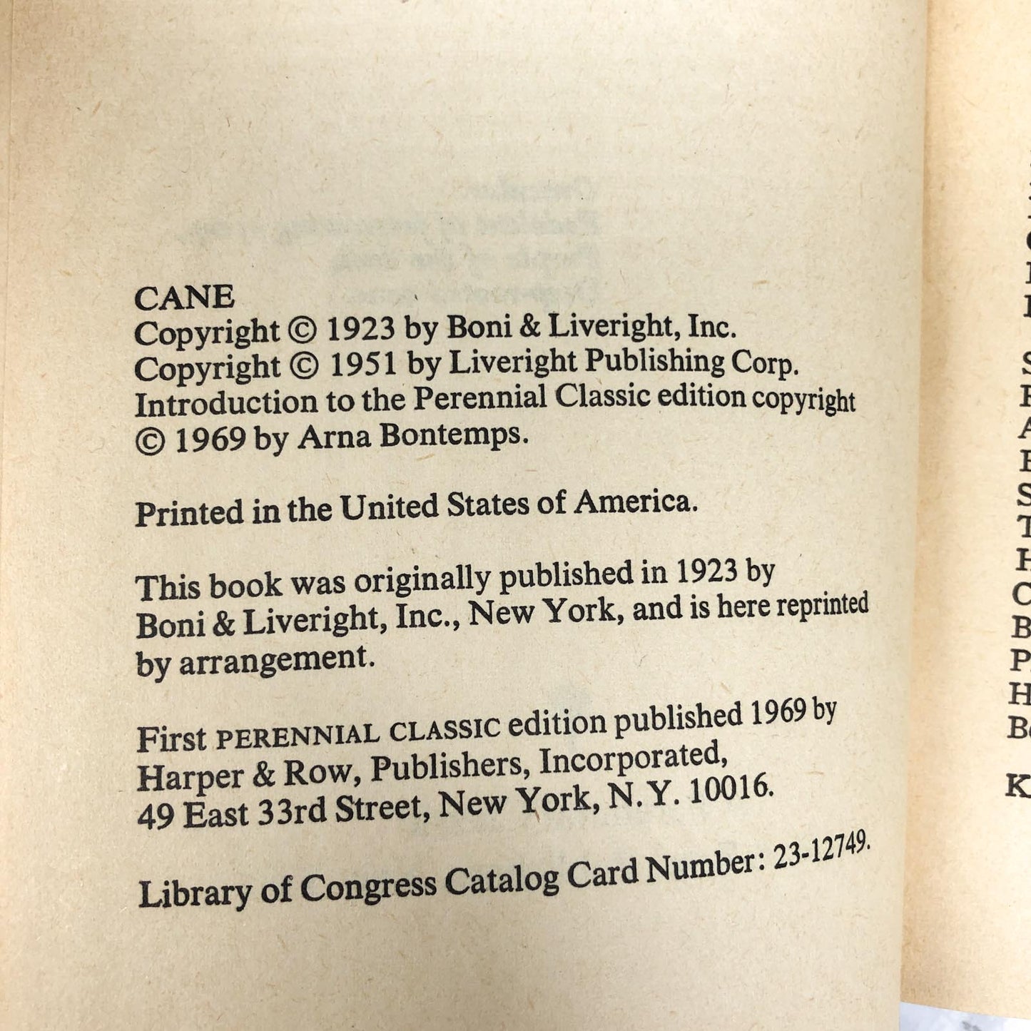 Cane by Jean Toomer [1969 PAPERBACK] • Harper & Row
